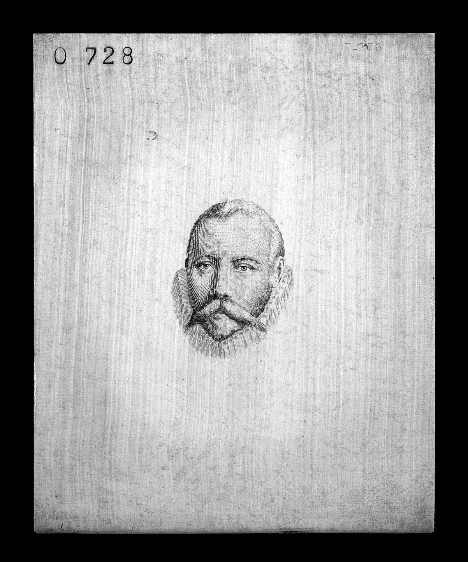 Steel printing plate with a portrait of the astronomer Tycho Brahe for the production of emergency banknotes. Photo: John Lee, 2011.