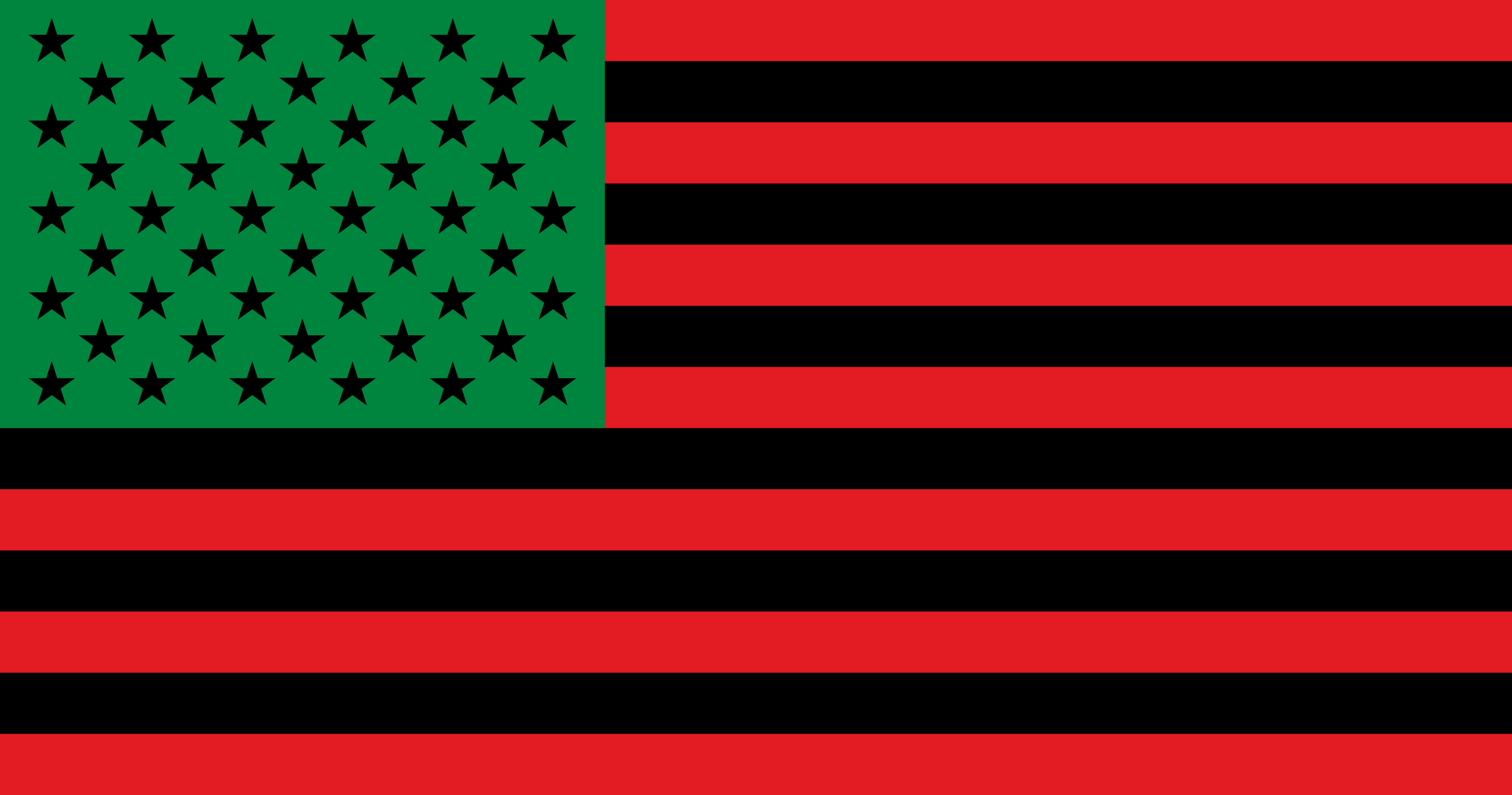 African American Flag created by David Hammons by combining the US starts and stripes with the colours from the Pan-African Flag.