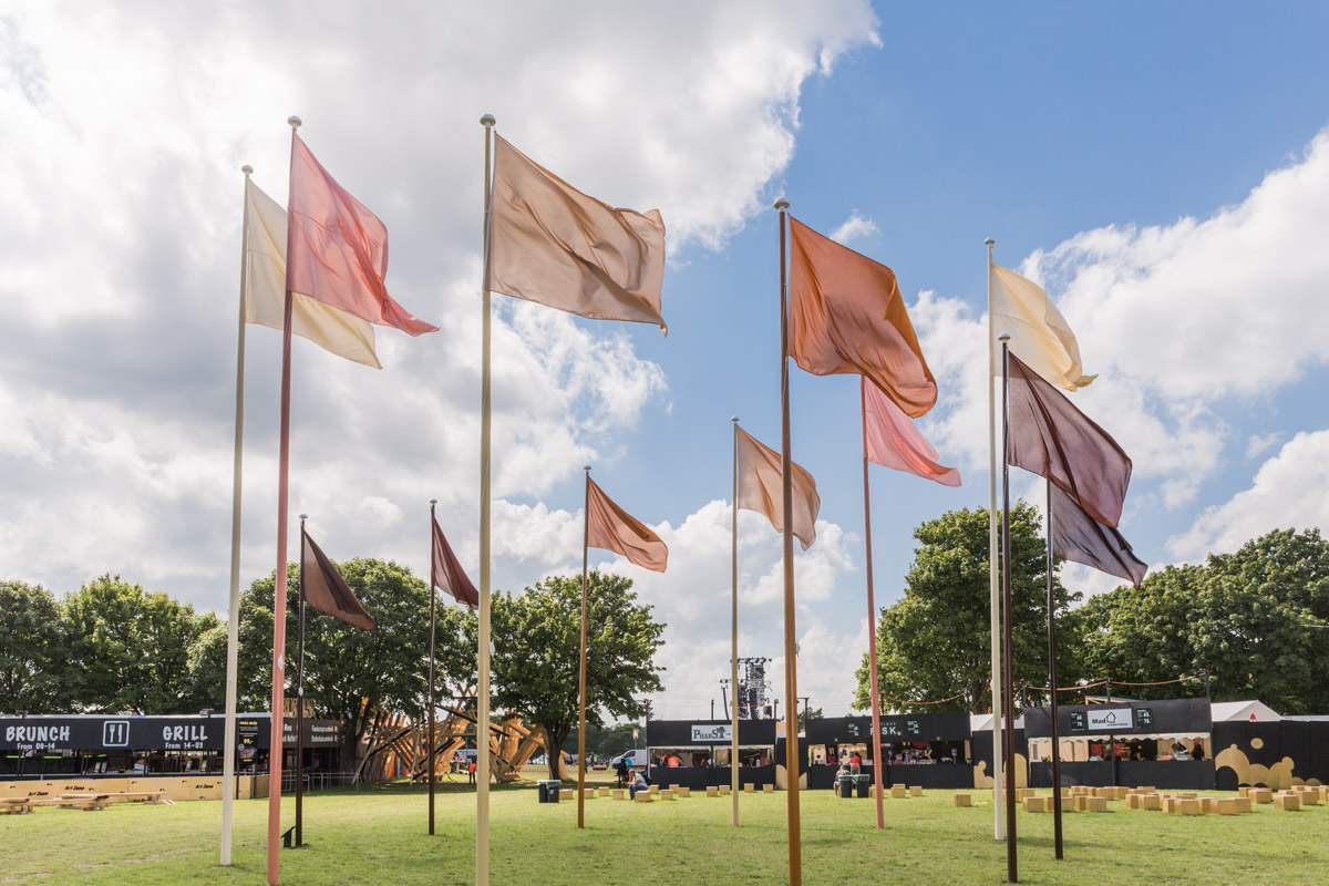 Hesselholdt & Mejlvang, "Native, Exotic, Normal / Circle of Flags" at Roskilde. Photo by Lone Eriksen